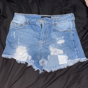 High Waisted Ripped Mom Jean Shorts